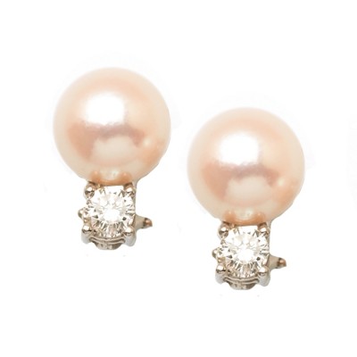 Diamond Cultured Pearl Earrings