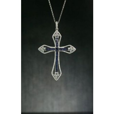 18 karat White Gold Diamond and Sapphire Cross 