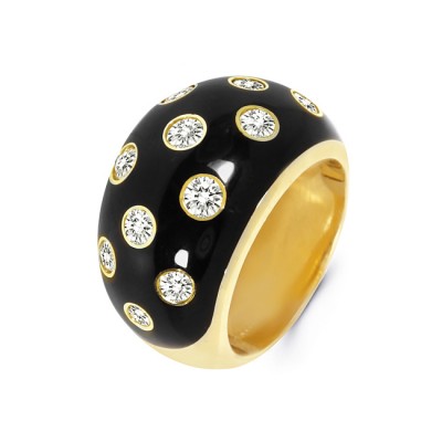 18K Yellow Gold Black Enamel Ring