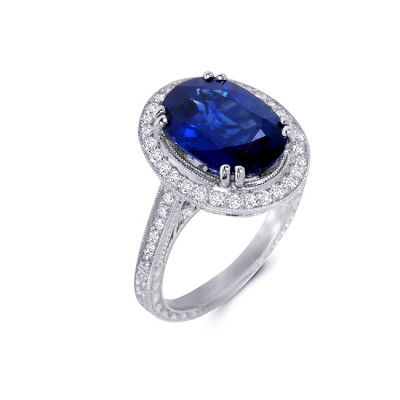 Platinum Diamond and Sapphire Ring