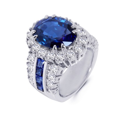 18K White Gold Diamond and Sapphire Ring
