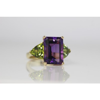 Hand made Amethyst and Peridot ring.