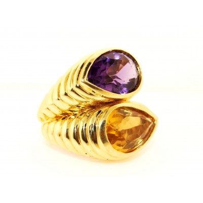 18K Yellow Gold with Topaz and Amethyst Ring