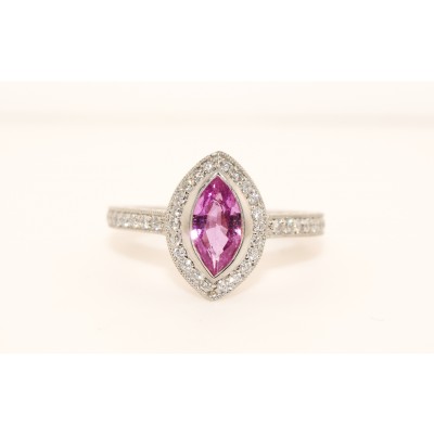 Platinum Diamond and Pink Sapphire Ring