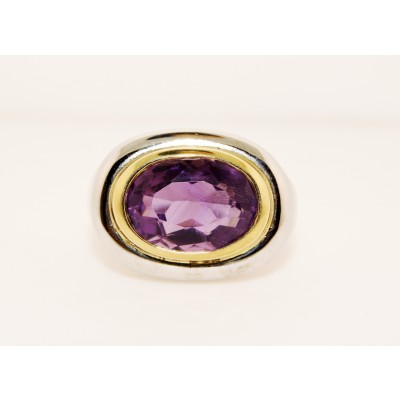 14K Two Tone Gold Amethyst Ring