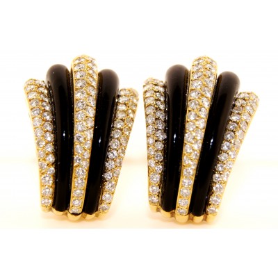 18K Yellow Gold Diamond and Onyx Earrings