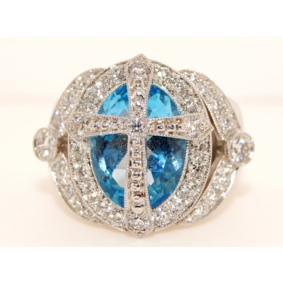 18K White Gold Diamond and Blue Topaz Ring