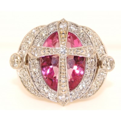 18K White Gold Diamond and Pink Topaz Ring