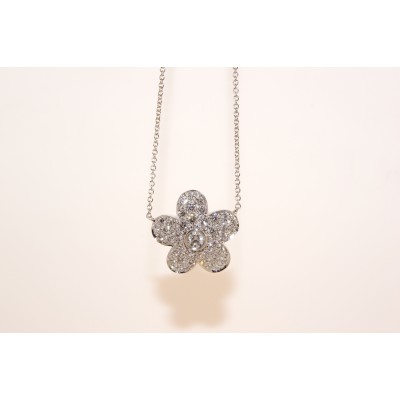 18 karat white gold diamond flower necklace.