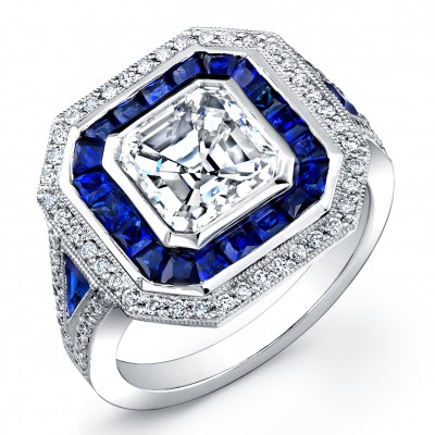 Exquisite Platinum Diamond and Sapphire Ring