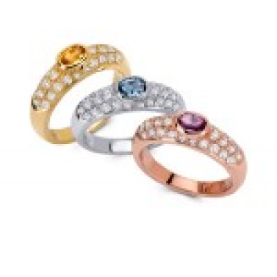 18k White,yellow and Rose Gold diamond pave semi-Precious Ring.