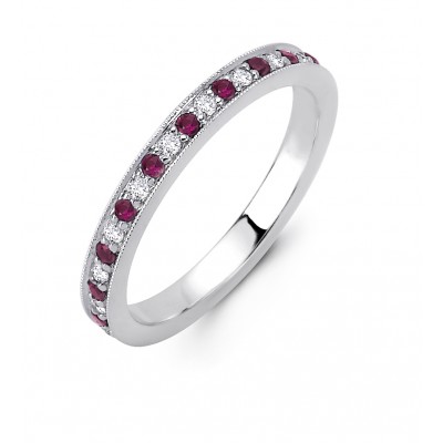 18K White Gold Diamond and Ruby Band