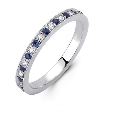 18K White Gold Diamond and Sapphire Band
