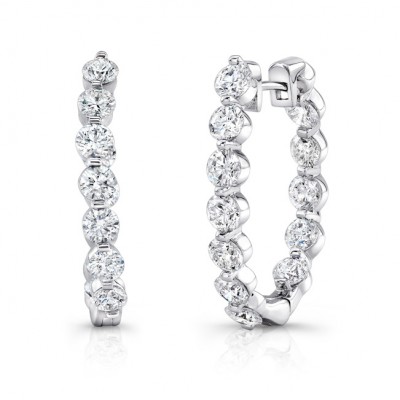 18K White Gold Diamond Hoops