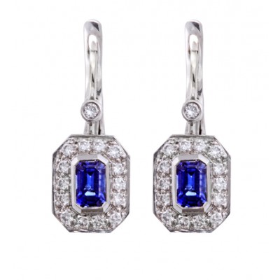 Platinum Diamond and Sapphire Earrings