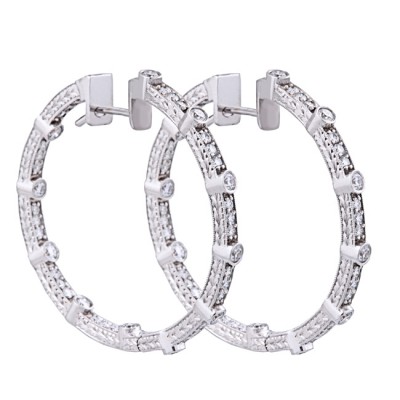 18K White Gold Diamond Hoop Earrings