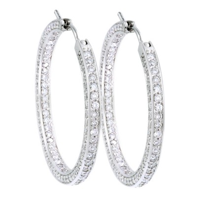 14K White Gold Diamond Hoop Earrings
