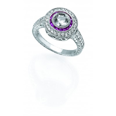Platinum Diamond and Pink Sapphire Ring