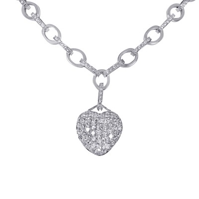 18K White Gold Diamond Heart Necklace