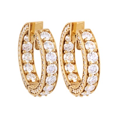 18K Yellow Gold Diamond Hoop Earrings