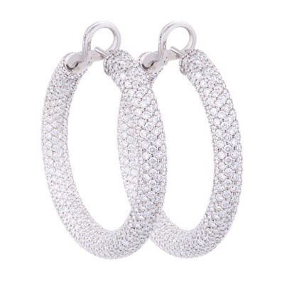 14K White Gold Diamond Hoop Earrings
