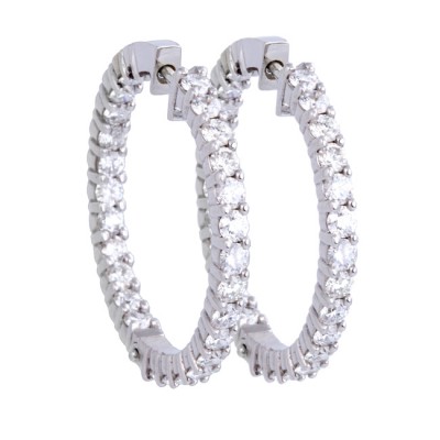 18K White Gold Diamond Hoop Earrings