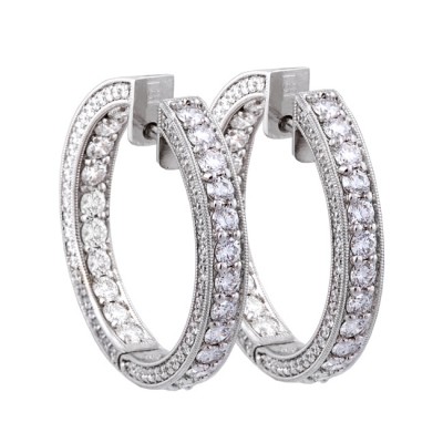 18K White Gold Diamond Hoop Earrings