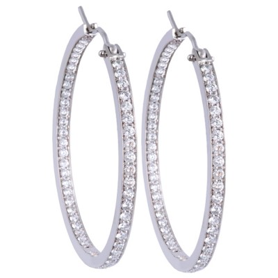14K White Gold Diamond Hoop Earrings