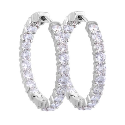 18K White Gold Diamond Hoop Earrings