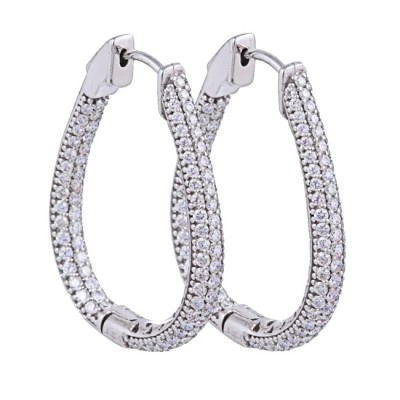 14K White Gold Diamond Hoop Earrings