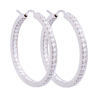 14K White Gold Diamond Hoop Earrings