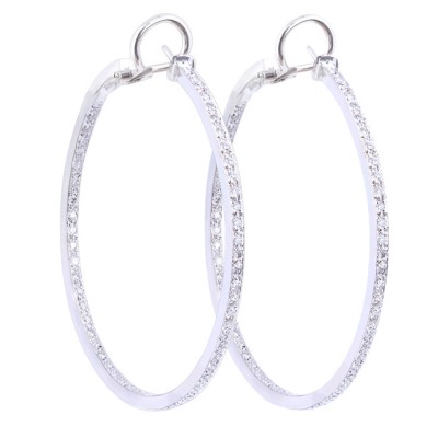 14K White Gold Diamond Hoop Earrings