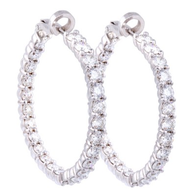 18K White Gold Diamond Hoop Earrings
