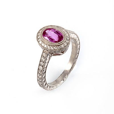 Platinum Diamond and Pink Sapphire Ring