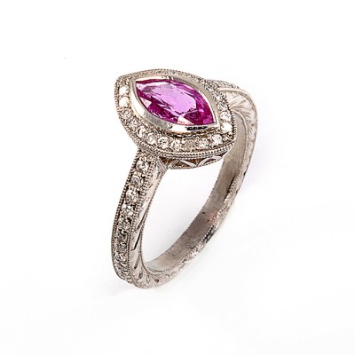 Platinum Diamond and Pink Sapphire Ring