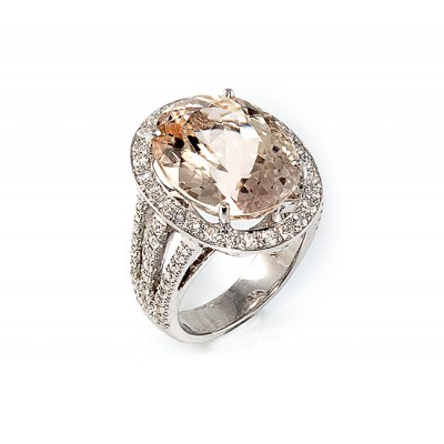 14 K White Gold Diamond and Morganite Ring