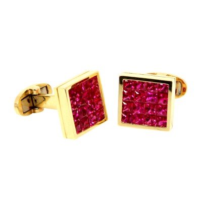 18 Karat Yellow Gold Ruby Cufflinks.