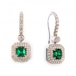Handmade White Gold Diamond and Emerald Earrings