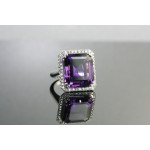 18 Karat White Gold Amethyst and Diamond Ring 