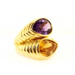 18K Yellow Gold with Topaz and Amethyst Ring