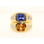 18K Yellow Gold with Topaz and Tanzanite  Diamond Ring