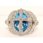 18K White Gold Diamond and Blue Topaz Ring