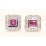 18K White Gold Diamond and Pink Sapphire Earrings