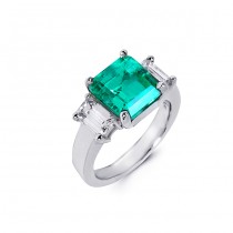 Platinum Diamond and Emerald Ring