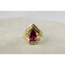 Yellow Gold Diamond and Rubelite  Ring