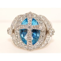 18K White Gold Diamond and Blue Topaz Ring