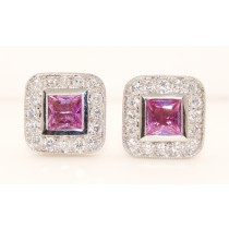 18K White Gold Diamond and Pink Sapphire Earrings