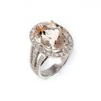 14 K White Gold Diamond and Morganite Ring