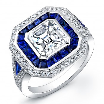Ascher cut diamond  and Sapphire ring.