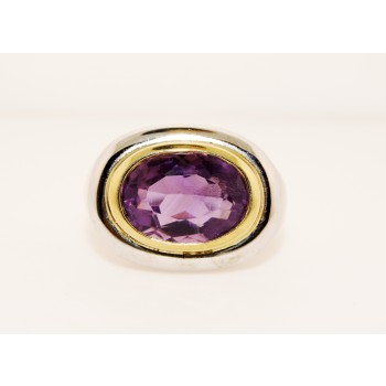 14K Two Tone Gold Amethyst Ring